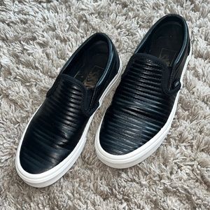 Vans Classic Slip-On Black Moto Leather Unisex Men's 5 Women's 6.5